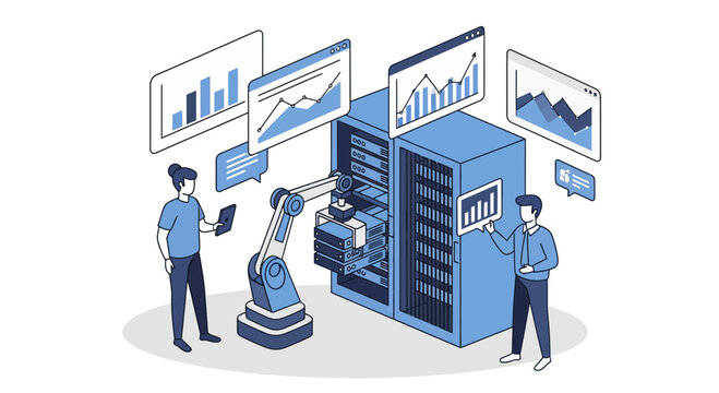 Professionals analyze server architecture and plan cloud infrastructure upgrades
