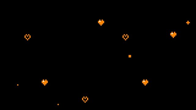 ドット絵の小さいハートとキラキラ,ループ,透過背景,オレンジ
