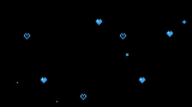 ドット絵の小さいハートとキラキラ,ループ,透過背景,青