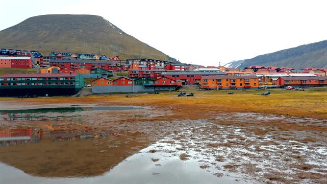 Longyearbyen Town on a rainy day  Svalbard Norway
