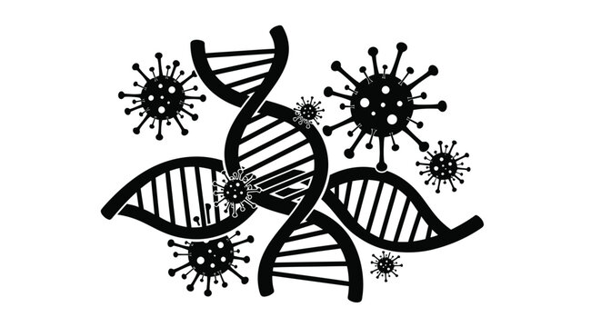 Dna structure and viral particles a black and white scientific illustration