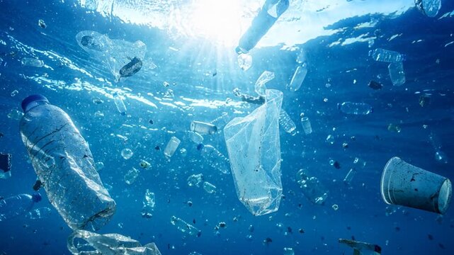 Plastic pollution in ocean.

