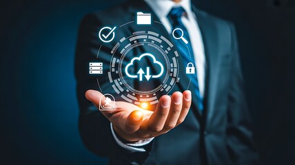 Fototapeta premium Cloud computing security technology concept with digital data protection interface