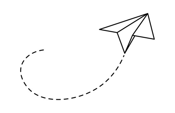 Paper Airplane Icons, Outline Flying Planes with Dotted Track, Travel, Mail, and Message Symbol, Vector Black Linear Design