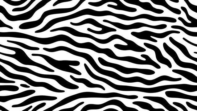 Seamless black and white zebra stripe pattern with organic flowing lines on a white background high quality professional