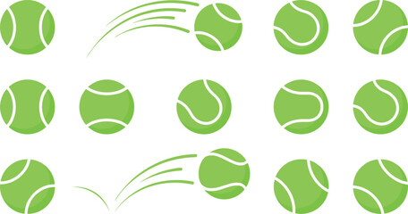 Tennis Ball Vector Set with Flying, Bouncing, and Motion Variations for Sports, Tennis Game, Training, and Athletic Design Collection © Md
