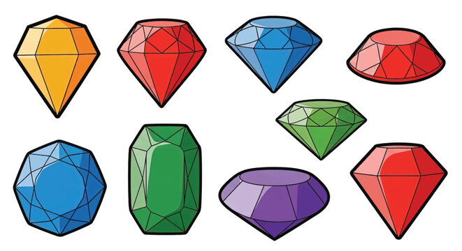 Colorful cartoon precious gems stones.