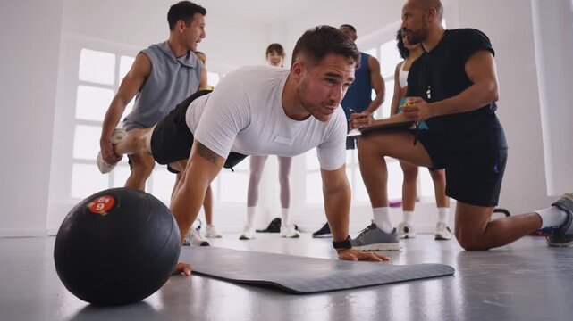 Multiethnic group of sportive people doing functional workout at the gym, concepts about sport and fitness - Athletes training for strenght and cardio