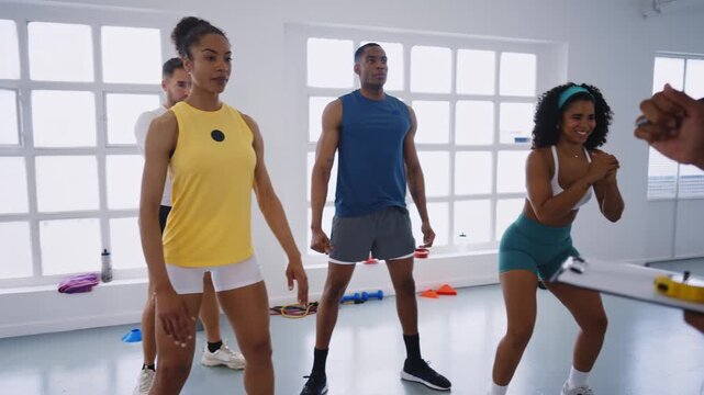 Multiethnic group of sportive people doing functional workout at the gym, concepts about sport and fitness - Athletes training for strenght and cardio