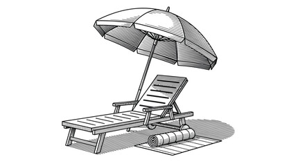 Beach relaxation a sketch of a lounge chair and parasol © MHB_STUDIO
