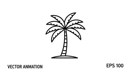 Fototapeta premium Simple Line Art Icon of a Palm Tree on a Small Island, Vector Animation