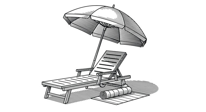 Beach relaxation a sketch of a lounge chair and parasol