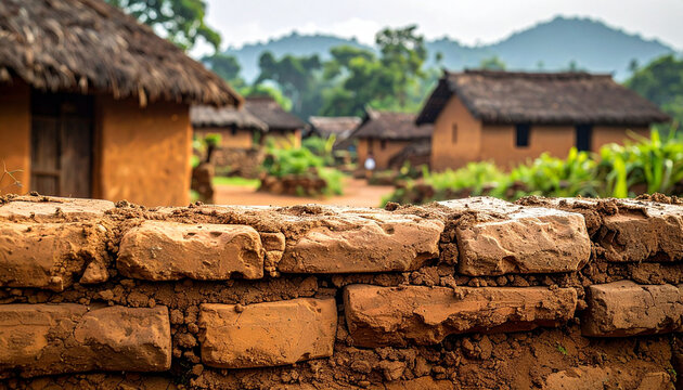 Organic Rough Clay Surface of Ancient Village Architecture Wall