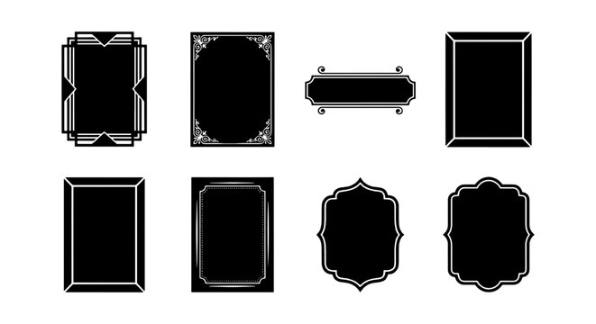 Art Deco Frames Collection, Vintage Decorative Borders Set, Elegant Ornate Vignettes, Black and White Vector Graphics for Design