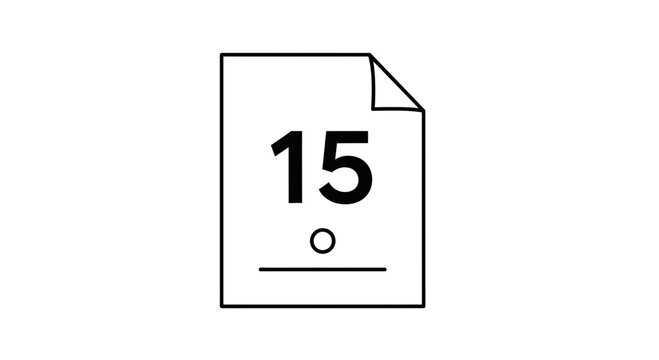 Page Number 15 Icon, Document Symbol with Number and Line
