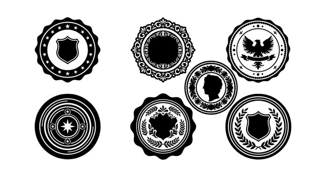 Vector Emblem Set: Circular Badges, Shields, and Laurels for Official Seals, Awards, and Heraldic Designs