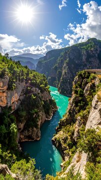 A scenic landscape of a river flowing through a valley