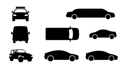 Diverse Vehicle Silhouettes Collection, Set of 7 Black Car Icons, Automotive Transport Vector Graphics for Commercial Use © Anwar