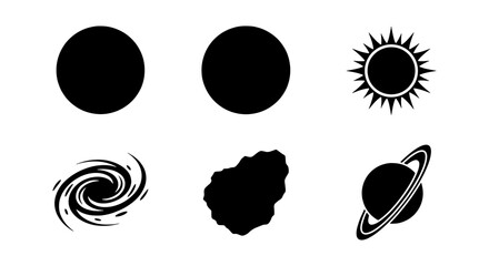 Cosmic Icons Set: Planets, Sun, Galaxy, Nebula, Asteroid, Saturn Vector Graphics for Space Exploration and Astronomy Themes © Shohidul