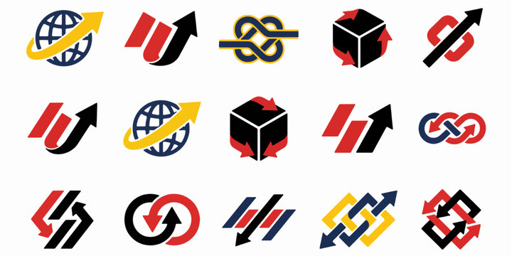 Vector illustration set of flags of different countries of the world featuring web icons and business communication symbols for computer and internet design