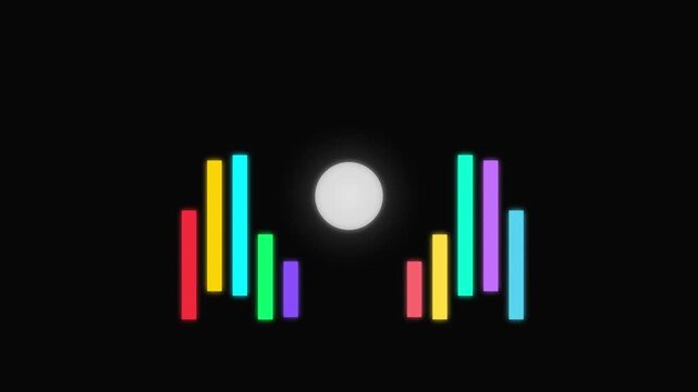 Colorful digital audio spectrum visualizer, vibrant music equalizer bars on black background, rhythmic sound wave frequency display animation