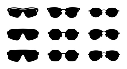 Diverse Sunglasses Silhouettes, 9 Styles Vector Set, Modern Eyewear Icons for Fashion and Summer Themes © Shafiul