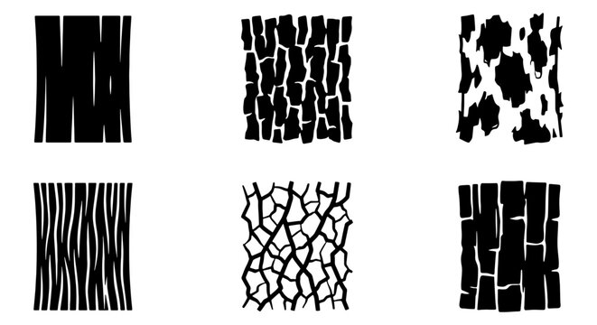 Six Black and White Bark Texture Vector Patterns, Natural Wood Grain Seamless Backgrounds for Design