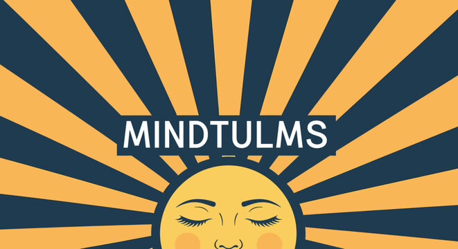 A stylized graphic featuring a sun with closed eyes and radiating lines, with the word MINDTULMS prominently displayed.
