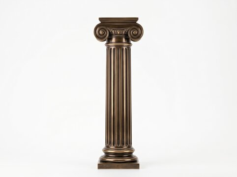 Miniature bronze Ionic pillar isolated PNG on transparent background, classical Greek architectural column for historical design and justice law branding