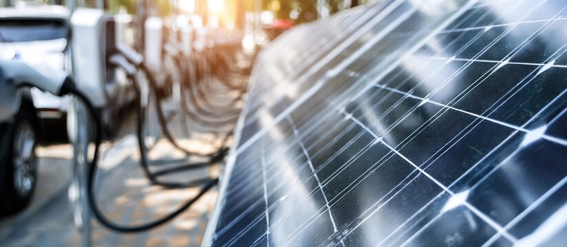 Solar panel charging electric vehicle.