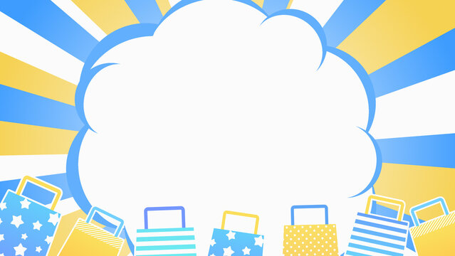 買い物袋と雲のフレームのイラスト