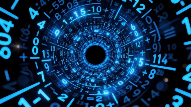 Digital tunnel with glowing numbers