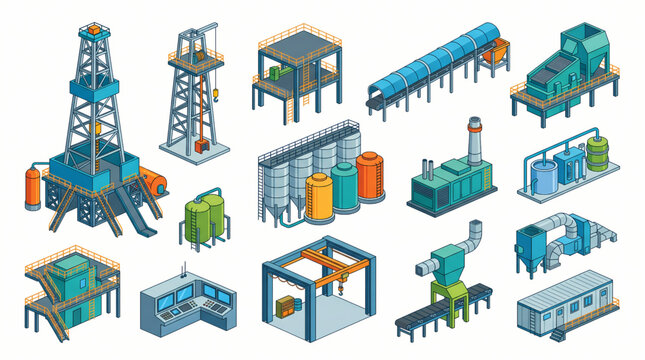 Mineral Extraction Support Structure Vector Illustration Bundle