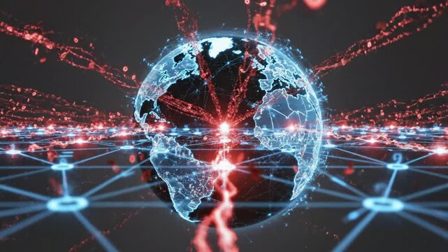 Global digital transformation data network visual concept globe with binary code and connected lines