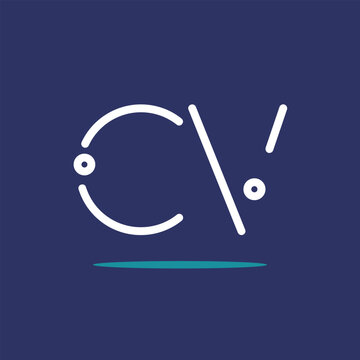 CV letter initials white colored with blue blackground and modern font