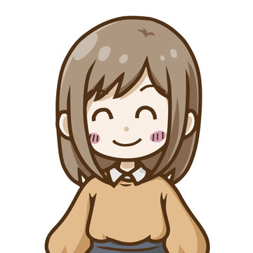 笑顔の女性アバター・表情差分キャラクターイラスト／Happy smiling woman avatar &ndash; cute flat design character vector illustration