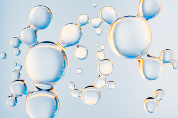 Abstract cosmetic molecule structure with transparent gel bubbles. Futuristic skincare serum,...
