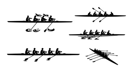Rowing Team Silhouettes, Diverse Boat Designs, Competitive Water Sport Icons, Nautical Activity Graphics, Athletic Performance Vector Set © Afrin