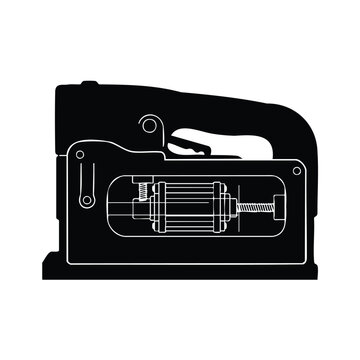 Power stapler tool silhouette with internal motor and screw mechanism view.