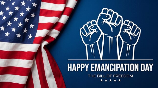 Celebrating Emancipation Day with American Flag and Fist Symbols