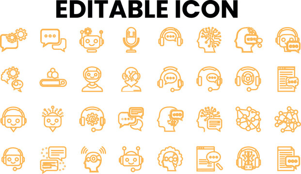Artificial intelligence icons set neural network machine learning isolated on transparent background