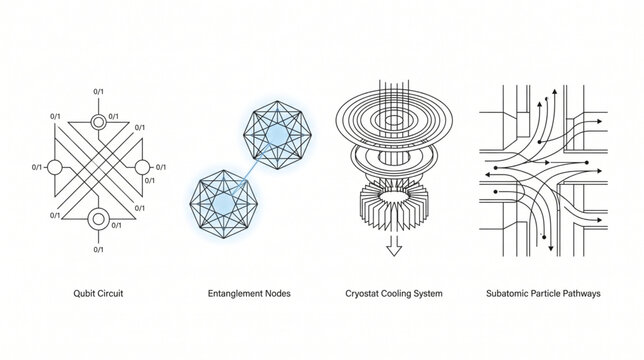 Labeled Quantum Technology Diagrams with Blue Accents - Science and Engineering Infographic