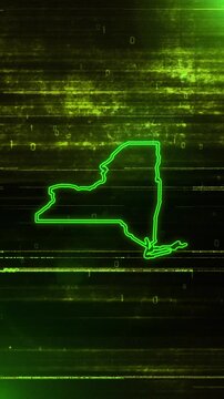 Mobile Vertical Resolution, 2160x3840 Pixels, New York State (USA) Digital Futuristic Glitch Map Opener, Suitable for Elections, July 4th and Memorial Day