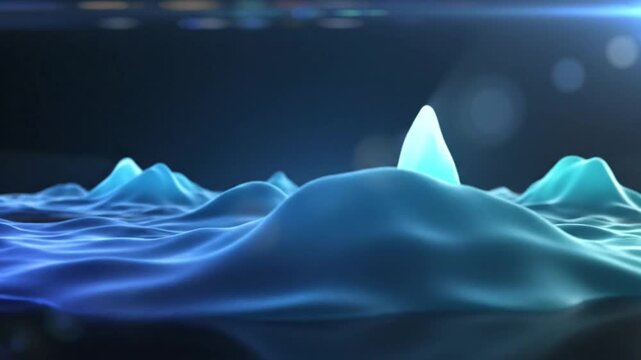 Abstract flowing blue and teal landscape animation with waves and vibrant peaks for background or presentation