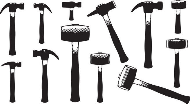 Various types of hammers on white background illustration