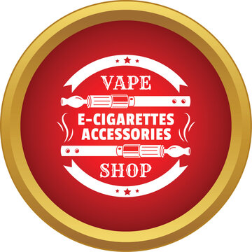 Red and gold emblem representing a shop for vape and e cigarette accessories
