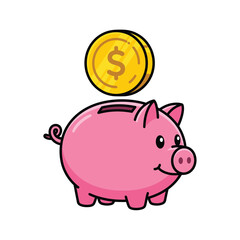 Pink piggy banks and golden dollar coins for financial savings © Ike