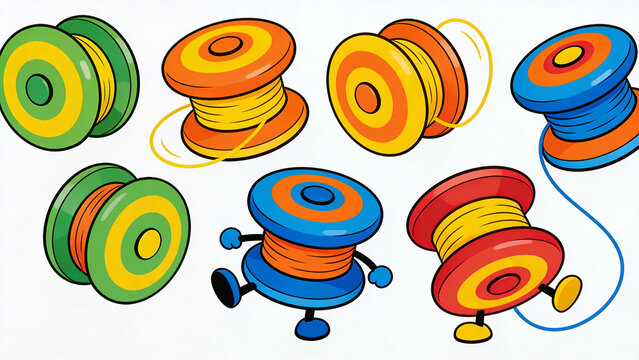 Collection of Colorful Cartoon Yo Yo Toys with String Elements