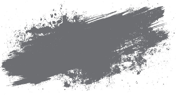 Grey paint splatter and brush stroke abstract background texture with white space