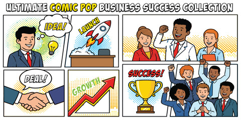 Comic Pop Business Success Flat Vector Illustration Collection © Rkniazi